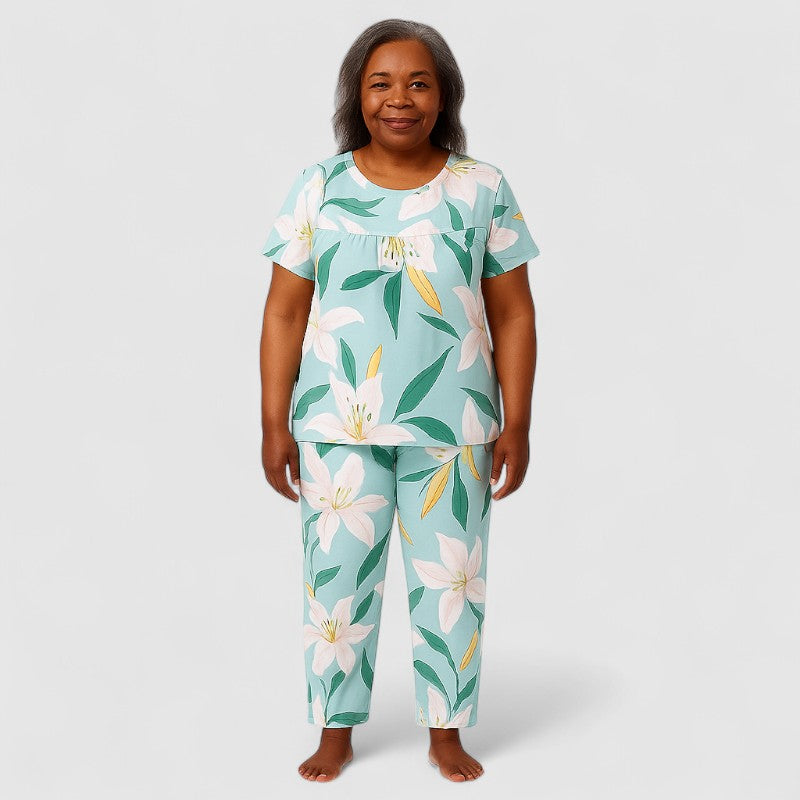 Dames Tweedelige Pyjamaset Katoen met Korte Mouwen