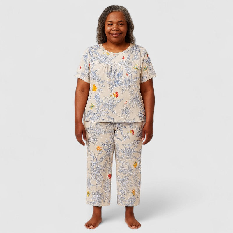 Dames Tweedelige Pyjamaset Katoen met Korte Mouwen