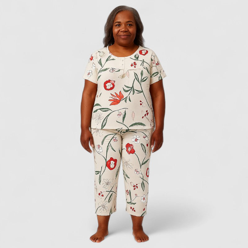 Dames Tweedelige Pyjamaset Katoen met Korte Mouwen