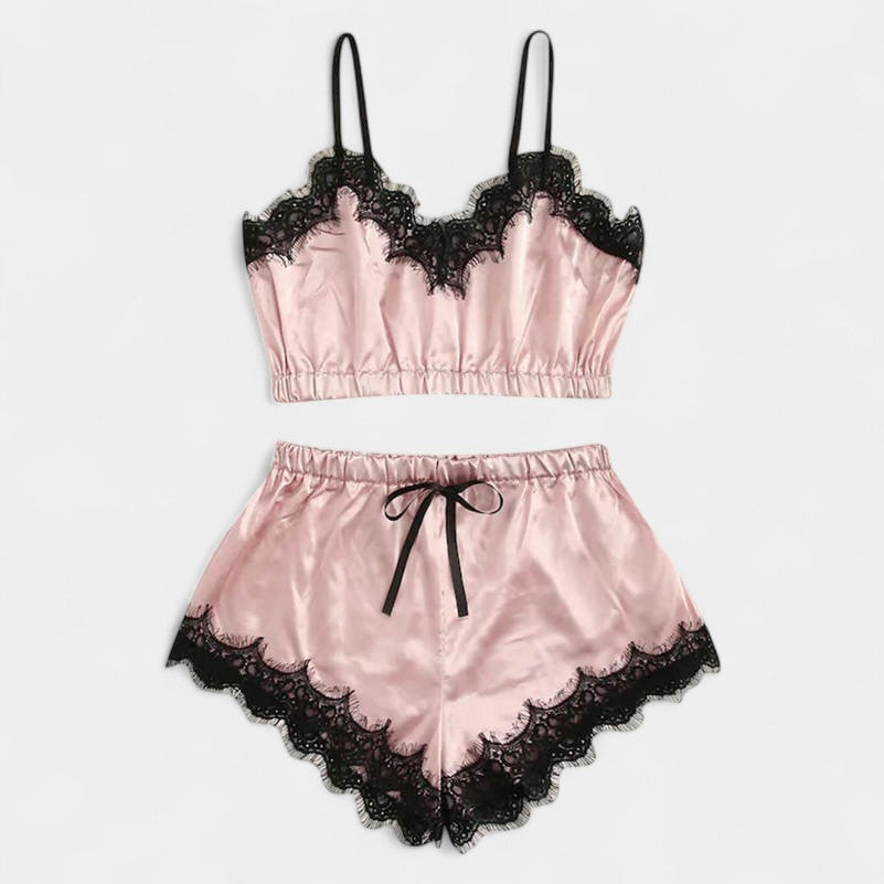 Satijnen Sexy Dames Pyjama met Kant – Nachtkleding