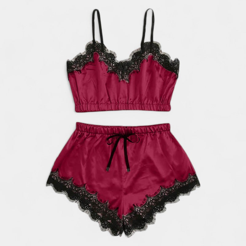 Satijnen Sexy Dames Pyjama met Kant – Nachtkleding