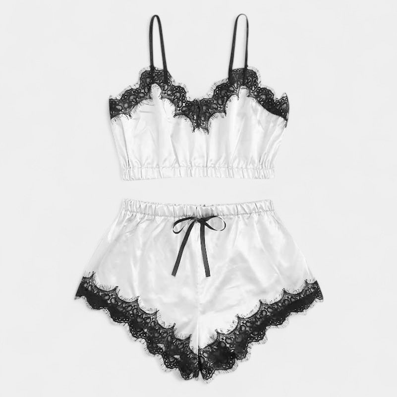Satijnen Sexy Dames Pyjama met Kant – Nachtkleding