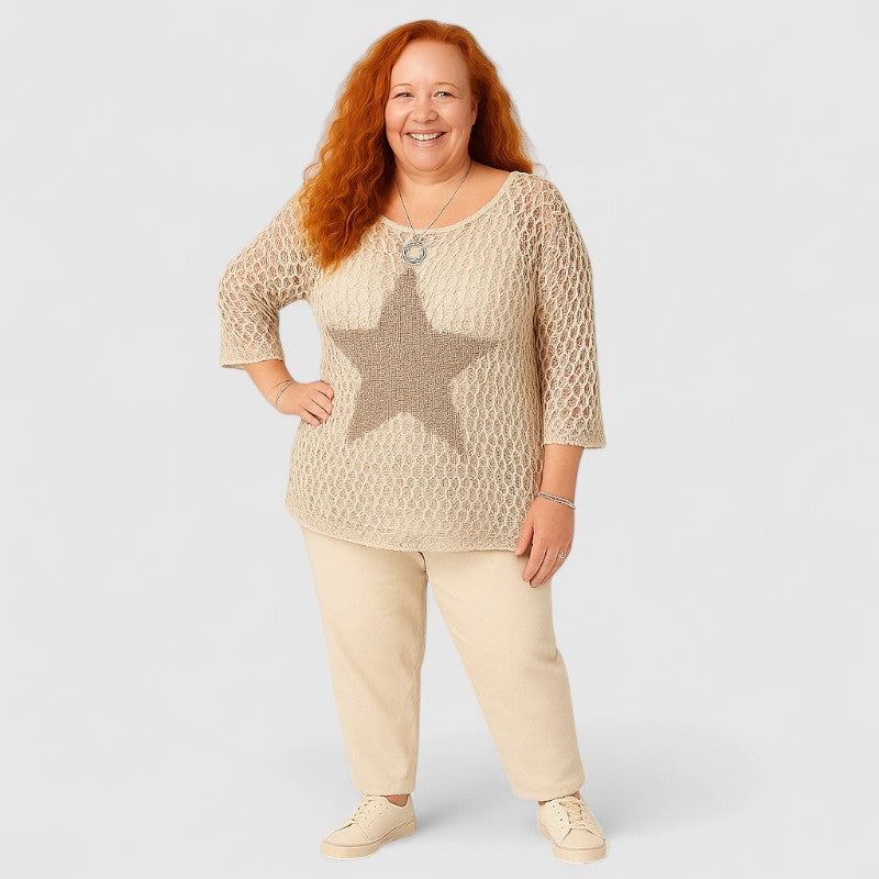 Trendy Gehaakte Vissersnet Top met Ronde Hals