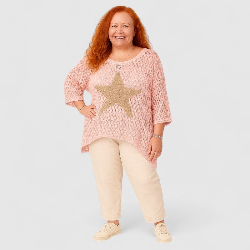 Trendy Gehaakte Vissersnet Top met Ronde Hals