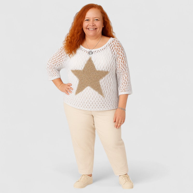 Trendy Gehaakte Vissersnet Top met Ronde Hals