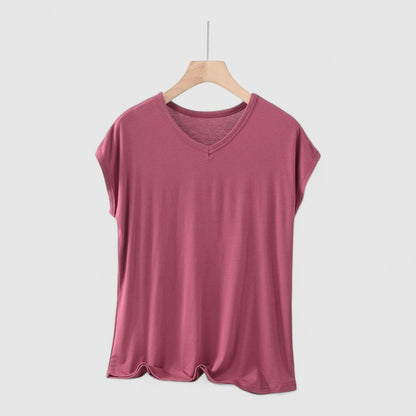 Basic V-hals T-shirt Dames – Korte Mouw Plus Size
