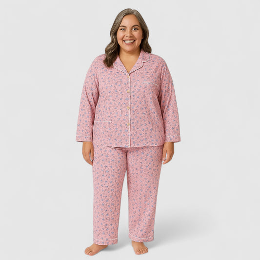 Dames Pyjama Set – Zacht Katoen met Lange Mouwen (ook in plus size)