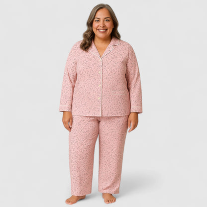 Dames Pyjama Set – Zacht Katoen met Lange Mouwen (ook in plus size)