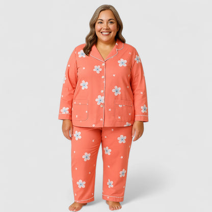 Dames Pyjama Set – Zacht Katoen met Lange Mouwen (ook in plus size)