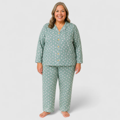Dames Pyjama Set – Zacht Katoen met Lange Mouwen (ook in plus size)