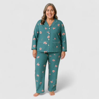 Dames Pyjama Set – Zacht Katoen met Lange Mouwen (ook in plus size)