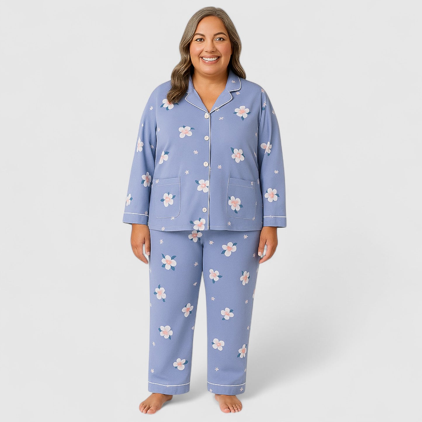 Dames Pyjama Set – Zacht Katoen met Lange Mouwen (ook in plus size)