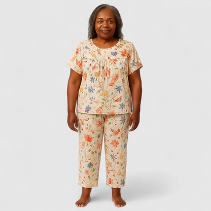 Dames Tweedelige Pyjamaset Katoen met Korte Mouwen