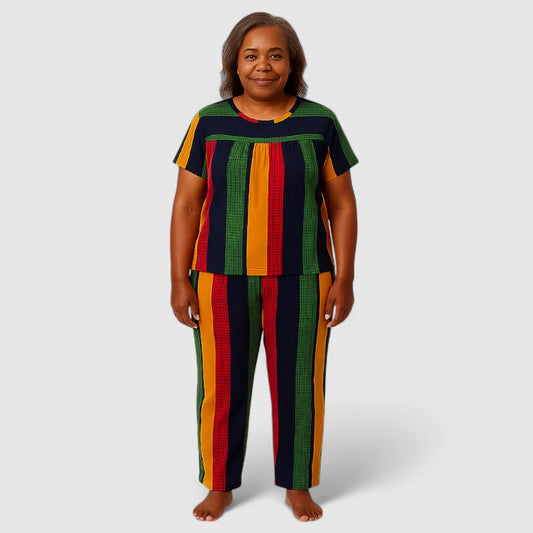 Dames Tweedelige Pyjamaset Katoen met Korte Mouwen