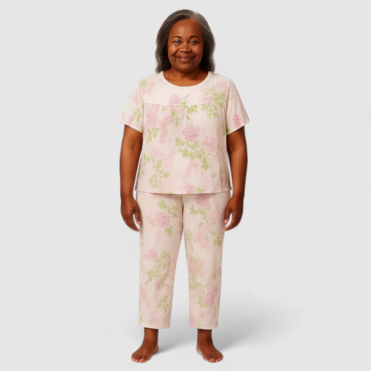 Dames Tweedelige Pyjamaset Katoen met Korte Mouwen