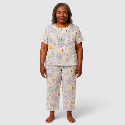 Dames Tweedelige Pyjamaset Katoen met Korte Mouwen