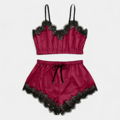 Satijnen Sexy Dames Pyjama met Kant – Nachtkleding