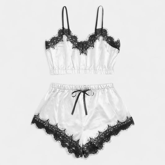 Satijnen Sexy Dames Pyjama met Kant – Nachtkleding