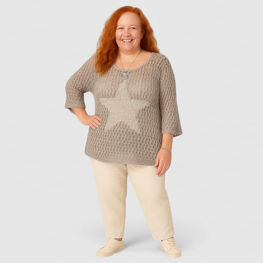 Trendy Gehaakte Vissersnet Top met Ronde Hals